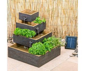 Primrose Dalton 4 Tier Cascading Solar Water Feature & Herb Patio Planter H42cm in Natural Primrose Natural