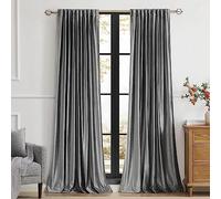 PRIMROSE Dark Grey Velvet Curtains 120 inch Long for Living Room,Set of 2 Panels Blackout Rod Pocket Back Tab Window Treatment Room Darkening Heavy Decorative Curtains Drapes for Bedroom