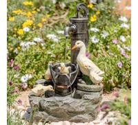 Primrose Duck Family Water Feature Tap Garden Fountain with LED Lights 56cm in Beige Primrose Beige