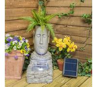 Primrose Easter Island Head Solar Powered Water Feature & Fountain Planter Lights 50cm in Stone Primrose Stone