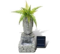 Primrose Easter Island Head Solar Water Feature Planter Lights in Grey H50cm