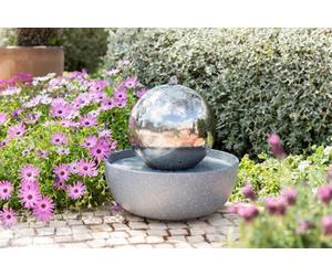 Primrose Eclipse Sliver Sphere Stainless Steel Water Feature With Led Lights Indoor And Outdoor Use H45Cm