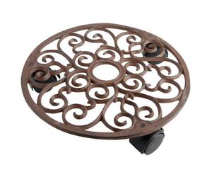 Primrose Esschert Round Metal Plant Trolley With Castor Wheels In Brown 29Cm