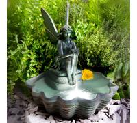 Primrose Fairy On Clam Shell Programmable Solar Powered Garden Water Feature Fountain With Led Lights H30Cm