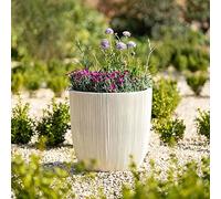 Primrose Flower Pot Round Ridged Plastic Planter Plant Pot in White Medium 45cm (17.7in)