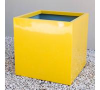 Primrose Galvanised Zinc Cube Outdoor Garden Planter in Yellow 30cm Primrose Yellow