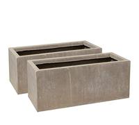 Primrose Garden Fibrecotta Cement Finish Rectangular Planter Set of 2 Small Frost Resistant Outdoor Trough with Drainage Hole 50cm