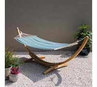 Primrose Garden Hammock Blue Cotton Blend with Free Standing Wooden Pine Stand and Spreader Bar