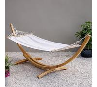 Primrose Garden Hammock Ivory White Cotton Blend with Free Standing Wooden Pine Stand and Spreader Bar