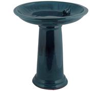 Primrose Glazed Ceramic Pedestal Outdoor Garden Bird Bath in Blue Primrose Blue