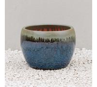 Primrose Glazed Round Outdoor Clay Planter In Two Tone Blue And Gold 22Cm