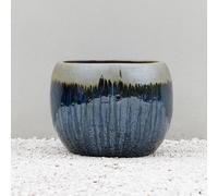 Primrose Glazed Round Outdoor Clay Planter in Two Tone Blue and Gold 40cm
