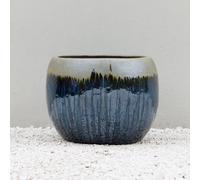 Primrose Glazed Round Outdoor Clay Planter in Two Tone Blue and Gold 40cm