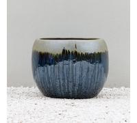 Primrose Glazed Round Outdoor Clay Planter in Two Tone Blue & Gold 40cm Primrose Gold