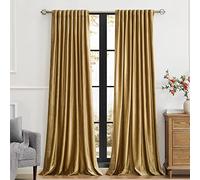 PRIMROSE Golden Velvet Curtains 84 inch Long for Living Room,Set of 2 Panels Blackout Rod Pocket Back Tab Window Treatment Room Darkening Heavy Decorative Curtains Drapes for Bedroom