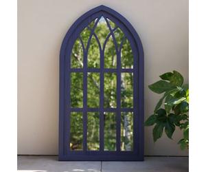 Primrose Gothic Window Garden Mirror Illusion Arched Blue Wooden Glass 110Cm