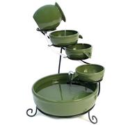 Primrose Green Solar Ceramic Outdoor Water Feature with Battery Backup & LEDs H55cm in Bottle Green Primrose Bottle Green