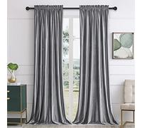 PRIMROSE Grey Curtains 84 inch for Living Room Velvet Blackout Rod Pocket Window Drapes Treatment Semi Room Darkening Decor Curtains for Bedroom Set of 2 Panels