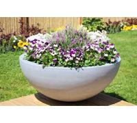 Primrose Grey Polystone Lismore Low Round Indoor Outdoor Garden Planter 70Cm