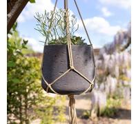 Primrose H17cm Brown Cement Round Planter Hanging Patio Flower Pot for Outdoor