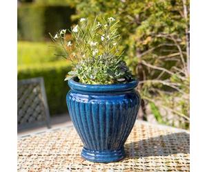 Primrose H22cm Terracotta Round Planter In Royal Blue Garden Patio Flower Pot