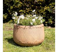 Primrose H23cm Fibrecotta Round Planter In Mustard Garden Patio Flower Pot