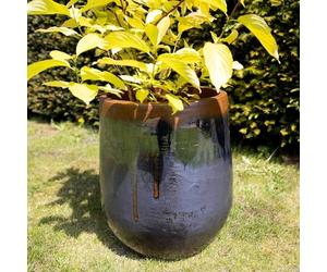 Primrose H26cm Terracotta Tall Round Planter In Grey Blue Garden Patio Flower Pot