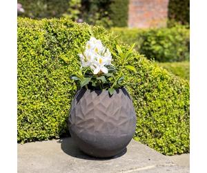 Primrose H32cm Brown Cement Round Planter Garden Patio Flower Pot