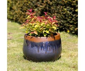Primrose H42cm Terracotta Wide Round Planter In Grey Blue Garden Patio Flower Pot