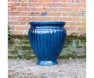 Primrose H65cm Terracotta Round Planter In Royal Blue Garden Patio Flower Pot