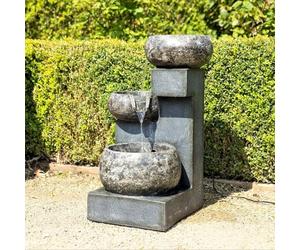 Primrose H66cm Tavira Cascading Tiered Bowls Water Feature With Lights Outdoor Garden Fountain