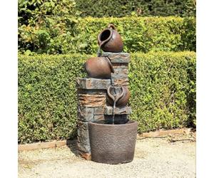 Primrose H75.5cm Evora Cascading Tiered Bowls Water Feature With Lights Outdoor Garden Fountain
