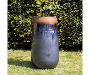 Primrose H75cm Terracotta Tall Round Planter In Grey Blue Garden Patio Flower Pot
