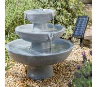 Primrose Hatfield Solar Powered 3 Tier Cascading Grey Outdoor Stone Effect Water Feature 42Cm