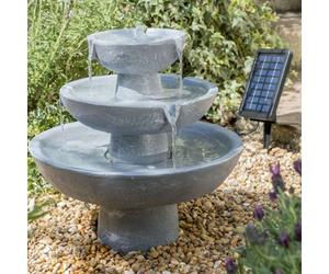 Primrose Hatfield Solar Powered 3 Tier Cascading Grey Outdoor Stone Effect Water Feature 42Cm