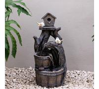 Primrose Home To Roost Bird Birdhouse Outdoor Water Feature with LEDs 58cm in Grey Primrose Grey