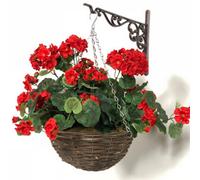 Primrose Large Artificial Geranium Flowers Rattan Hanging Basket Decoration Red 30Cm