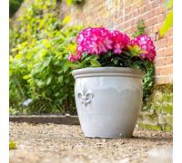 Primrose Large Stoneware Debossed Logo Round Planter In Cream 46cm in White Primrose White