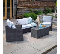 Primrose Living Classic Rattan 4 Seater Garden Furniture Sofa Set with Coffee Table in Stone in Grey Primrose Living Grey
