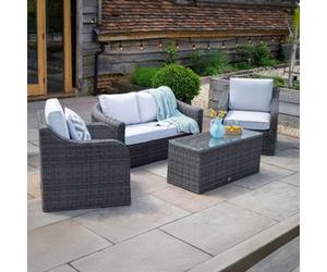 Primrose Living Classic Rattan 4 Seater Garden Furniture Sofa Set With Coffee Table In Stone