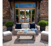 Primrose Living Classic Rattan 5 Seater Garden Furniture Sofa Set with Coffee Table & Footstools in Beige Primrose Living Beige