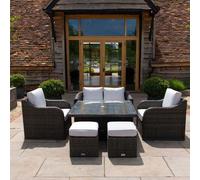 Primrose Living Classic Rattan 6 Seater Garden Furniture Sofa Set with Square Rising Table & Parasol in Stone in Brown Primrose Living Brown