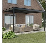 Primrose Living Deluxe Charcoal Wall Mounted Veranda With Louvered Shutter Roof 3M X 3M