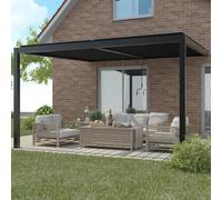 Primrose Living Deluxe Charcoal Wall Mounted Veranda With Louvered Shutter Roof 4M X 3M