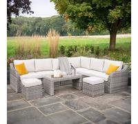 Primrose Living Luxury Rattan 8 Seater Modular Garden Furniture Sofa Set with Coffee Table & Footstools in Stone in Grey Primrose Living Grey