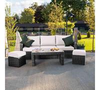 Primrose Living Luxury Rattan Iris 5 Seater Garden Furniture Sofa Set with Open Coffee Table in Stone in Grey Primrose Living Grey