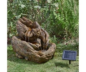 Primrose Log Effect Solar Powered Cascading Water Feature 58cm in Natural Primrose Natural
