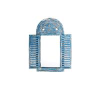 Primrose Louvre Rustic Wooden Garden Glass Mirror Blue 2ft 5in x 1ft 3in