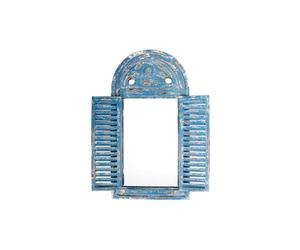 Primrose Louvre Rustic Wooden Garden Glass Mirror Blue 2ft 5in x 1ft 3in