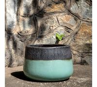 Primrose Low Round Glazed Brooklyn Outdoor Planter in Two Tone 27cm in Blue Primrose Blue